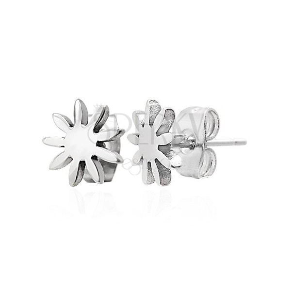 Orecchini in acciaio, colore argento - fiore lucido