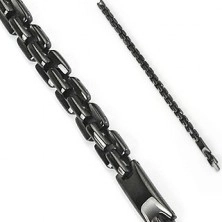 Bracciale nero in acciaio, catena lucida con maglie angolari