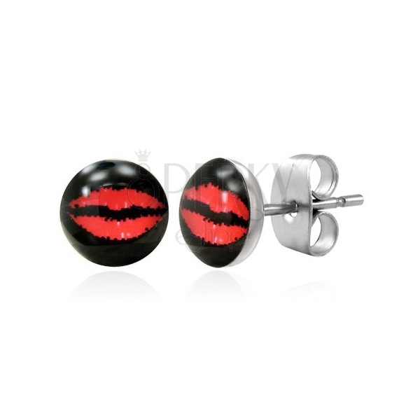 Orecchini realizzati in acciaio 316L - labbra rossa su uno sfondo nero