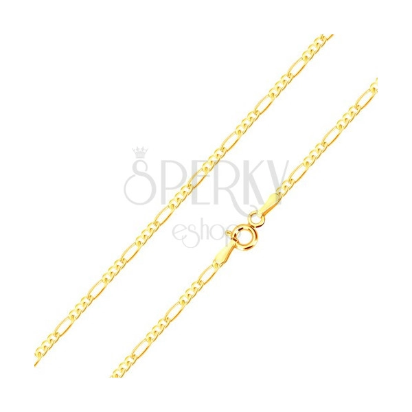 Catena in oro giallo 9kt - tre piccole maglie ovali e una allungata, 450 mm