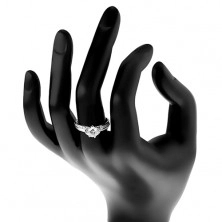 Anello di fidanzamento in argento 925, zircone rotondo, brillante, archi, lati lucidi