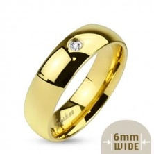 Anello in acciaio, colore dorato, superficie liscia e lucida, zircone chiaro, 6 mm