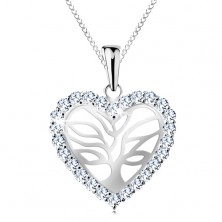 Collana in argento 925, albero della vita in cuore brillante, catena