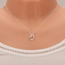 Collana, catena e contorno di cuore con la metà chiara e in zircone, argento 925
