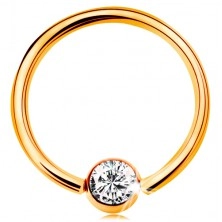 Piercing in oro 9K - cerchio lucido con pallina e zircone chiaro, 14 mm
