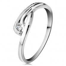 Anello realizzato in oro bianco 14K - diamante chiaro, brillante, lati arcuati con intaglio