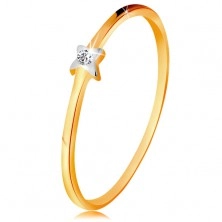 Anello in oro 585 in due colori - stella con diamante brillante, lati sottili
