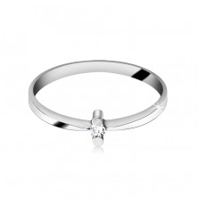 Anello realizzato in oro bianco 14K - diamante chiaro, lucido in una montatura con due punti, lati stretti