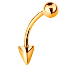 Piercing in oro 9K - barbell lucido e arcuato con pallina e cono