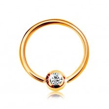 Piercing in oro 9K - cerchio lucido con zircone in colore chiaro, 8 mm