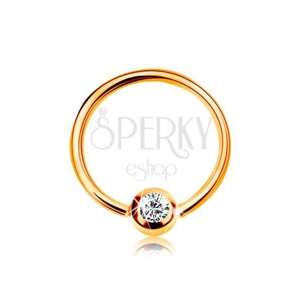 Piercing in oro 9K - cerchio lucido con zircone in colore chiaro, 8 mm