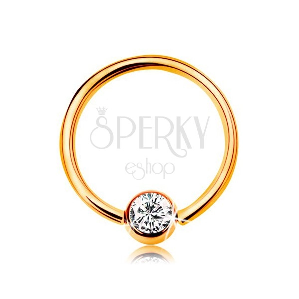 Piercing realizzato in oro 585 - cerchio lucido con pallina e zircone chiaro, 10 mm