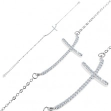 Bracciale in argento 925 - zircone brillante a forma di croce sulla catena con maglie ovali
