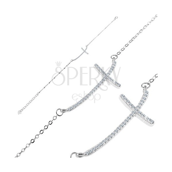 Bracciale in argento 925 - zircone brillante a forma di croce sulla catena con maglie ovali