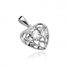 Ciondolo in argento 925 - cuore in zircone chiaro e ornamenti
