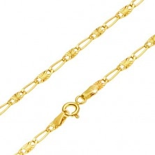 Catena in oro giallo 14kt - anello lungo, maglia con la rigatura raggiata, 440 mm