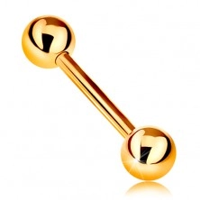 Piercing in oro 14K - barbell lucido con due palline, oro giallo, 12 mm