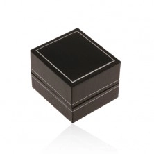 Scatola regalo in pelle nera sintetica per anello, margine sottile in colore argento