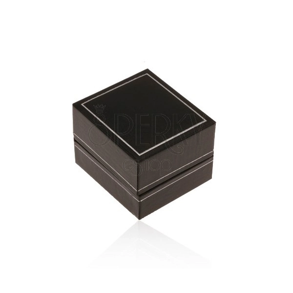 Scatola regalo in pelle nera sintetica per anello, margine sottile in colore argento