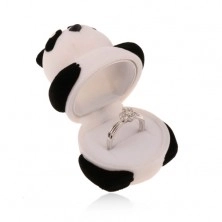 Scatola regalo per anello o orecchini, orso panda bianco e nero, superficie in velluto