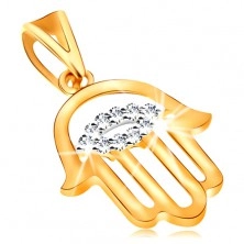 Ciondolo realizzato in oro giallo 14K - simbolo di protezione Hamsa, occhio in zircone chiaro