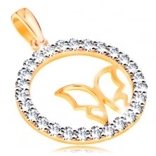 Ciondolo in oro 585 - zircone rotondo, brillant, contorno farfalla lucida, stretta