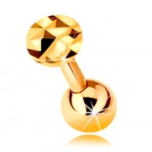 Piercing all'orecchio in oro 9K - barbell dritto, lucido con pallina e cerchio brillante, 5 mm