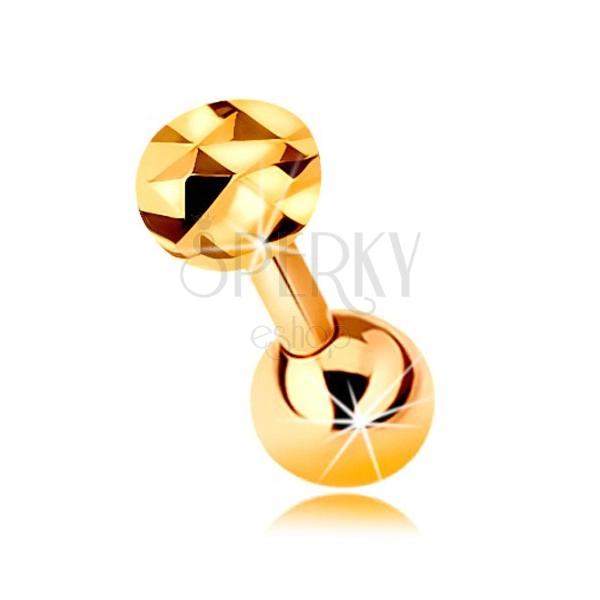 Piercing all'orecchio in oro 9K - barbell dritto, lucido con pallina e cerchio brillante, 5 mm