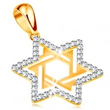 Ciondolo in oro 585 - Stella di David ornato con zirconi chiari e ritagli