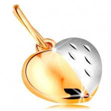 Ciondolo in due colori realizzato in oro 14K - cuore lucido - opaco ornato con intagli