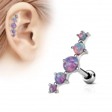 Piercing all'orecchio realizzato in acciaio 316L, arco con cinque opali sintetici colorati