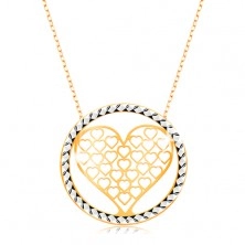Collana in oro 375 - catena composta da maglie ovali, cuore con ritaglio in cerchio