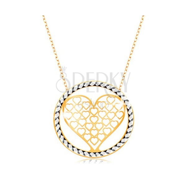 Collana in oro 375 - catena composta da maglie ovali, cuore con ritaglio in cerchio