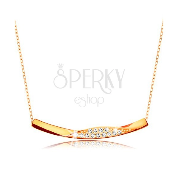 Collana in oro 9K - catena composta da maglie ovali, linea lucida arcuata con zirconi