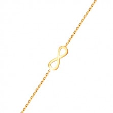 Collana in oro 375 - ciondolo stretto con zirconi chiari, simbolo dell'infinito