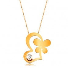 Collana in oro 9K - catena composta da maglie ovali, contorno cuore, farfalla e zircone chiaro