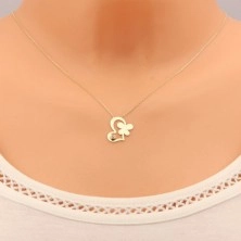 Collana in oro 9K - catena composta da maglie ovali, contorno cuore, farfalla e zircone chiaro