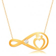 Collana in oro 375 - catena sottile, simbolo infinito con zircone chiaro  cuore
