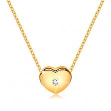 Collana in oro giallo 14K - cuore con diamante chiaro, catena sottile