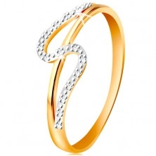Anello con diamante in oro 14K, lato dritto ed arcuato, piccoli diamanti chiari