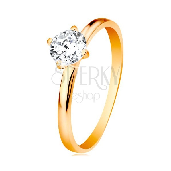 Anello di fidanzamento realizzato in oro giallo 14K - lati lisci, zircone rotondo, brillante in colore chiaro