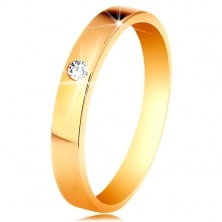 Anello realizzato in oro giallo 14K - superficie lucida, liscia, zircone chiaro, rotondo