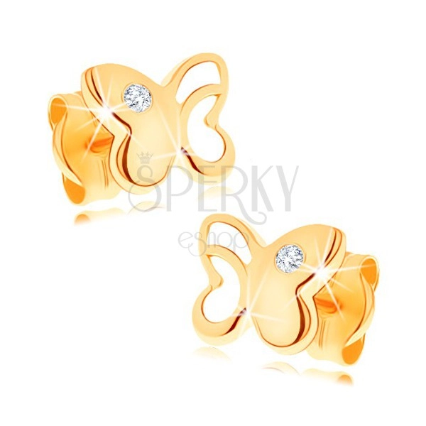 Orecchini in oro 585 con diamante chiaro - farfalla lucida con ritaglio