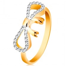 Anello realizzato in oro 14K - fiocco ornato con zirconi e oro bianco, lati stretti