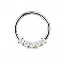 Piercing in acciaio, colore argento, cerchio lucido con opali sintetici