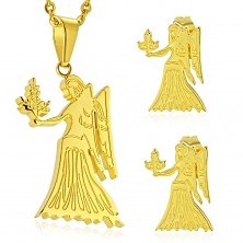 Set realizzato in acciaio inox, colore dorato, ciondolo e orecchini, segno zodiacale VERGINE