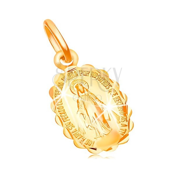 Ciondolo in oro giallo 14K - medaglione con Vergine Maria