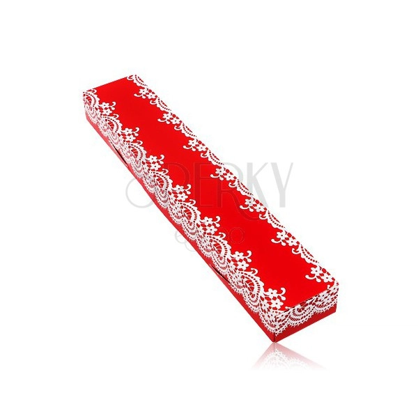 Scatola rossa per regalo, catena o bracciale, modello merletto bianco