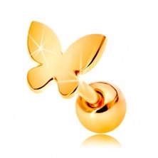 Piercing all'orecchio in oro 585 - piccola farfalla piatta con superficie lucida