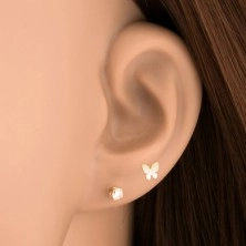 Piercing all'orecchio in oro 585 - piccola farfalla piatta con superficie lucida